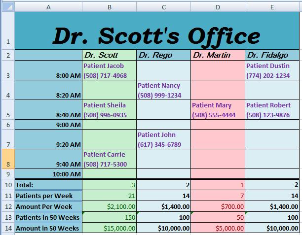 Excel Doctor's Schedule