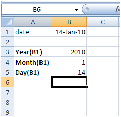 Year(B1)=2010; Month(B1)=6; Day(B1)=14